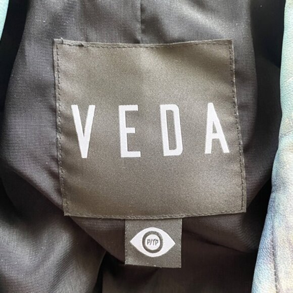 Veda Gray Tropical Print Leather Biker Jacket - Small - Picture 7 of 12